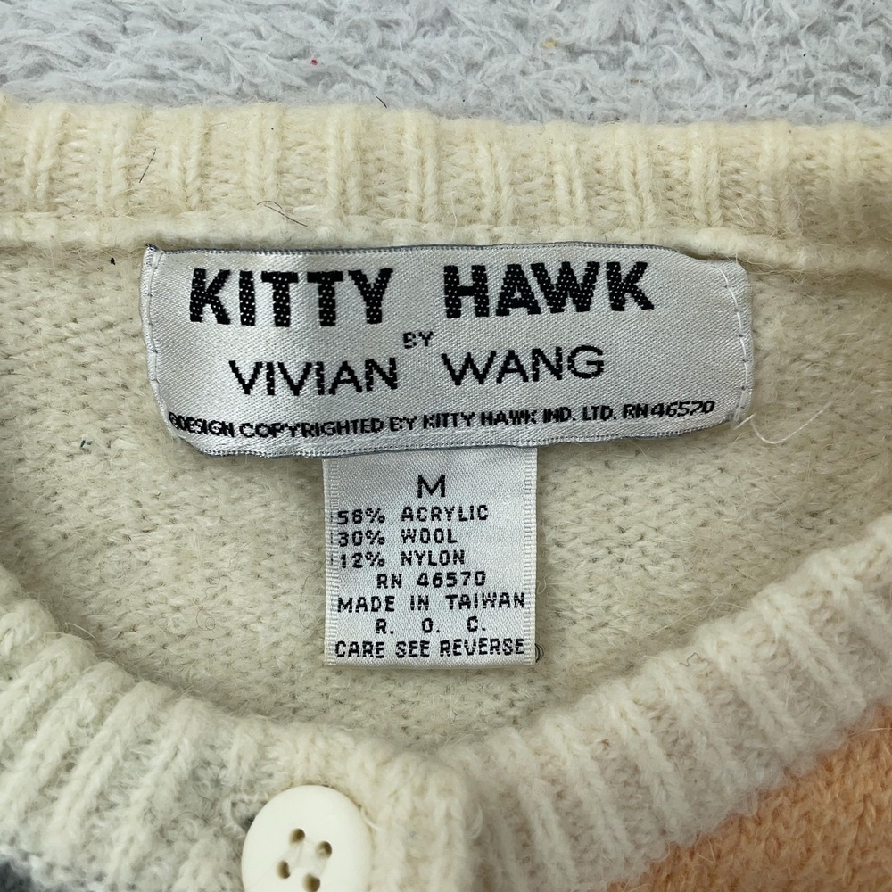 Vtg Kitty Hawk by Vivian Wang Cardigan Sweater Womens M CROP FIT Patchwork‎ 90s - Picture 7 of 7
